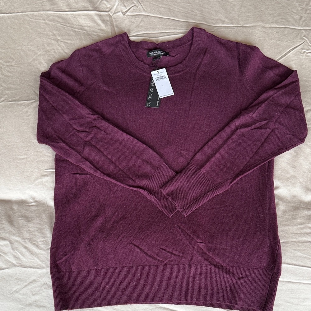 Banana Republic Women’s Plum Merino Crewneck Sweater L Large New with tags NWT
